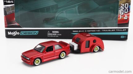 1/64 1988 BMW M3 E30 with traveler trailer, red